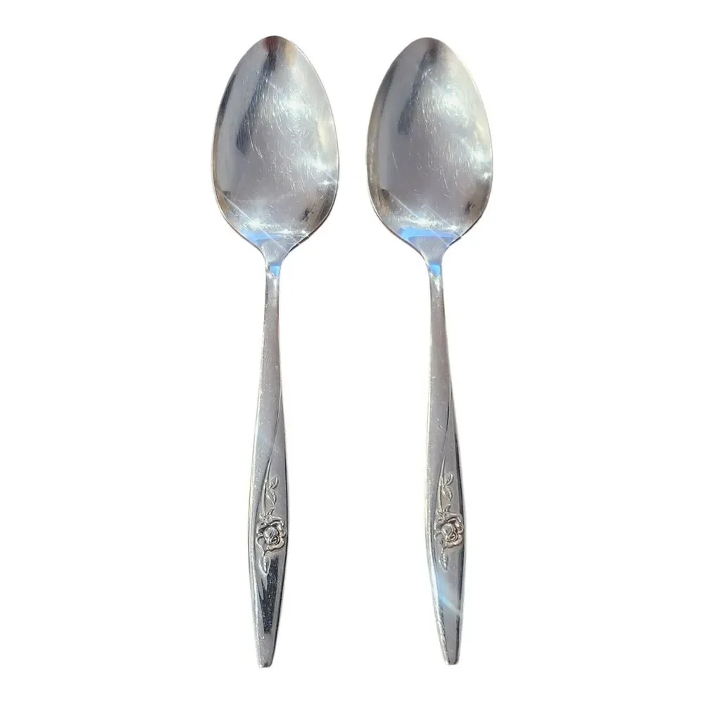 2- Oneida LASTING ROSE Serving Spoons Oneidacraft‎ Deluxe Stainless